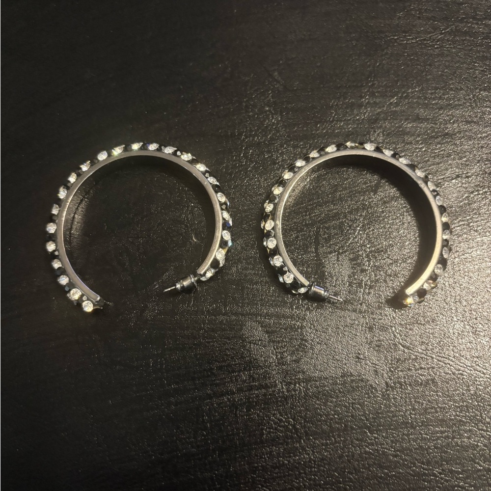 Black Hoop Earrings with Swarovski Crystals EUC
